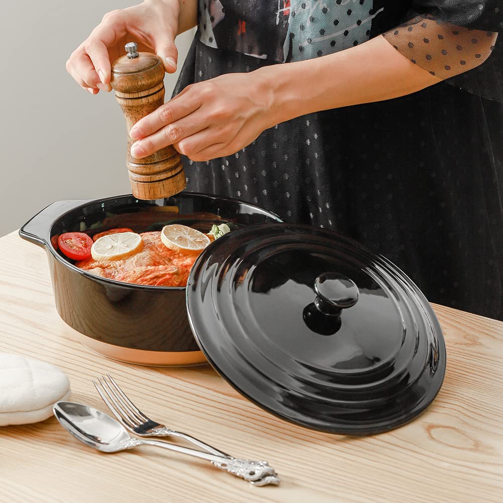 Ceramic Casserole Dish with Lid Oven Safe, 2 Quart Round Casserole Dish Set, Deep Baking Dishes for Oven with Lids
