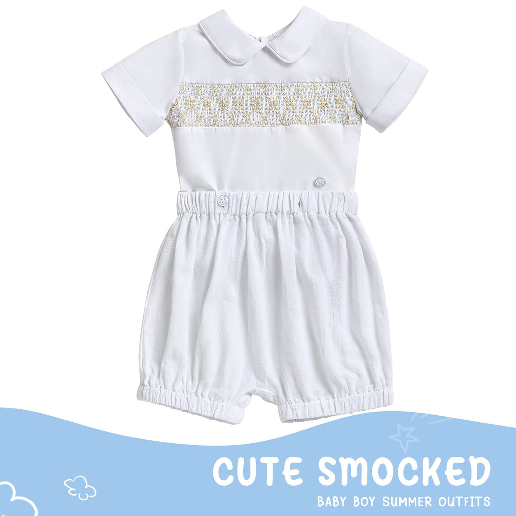 Baby Boy Smocked Outfit 2pc Back Button Baptism