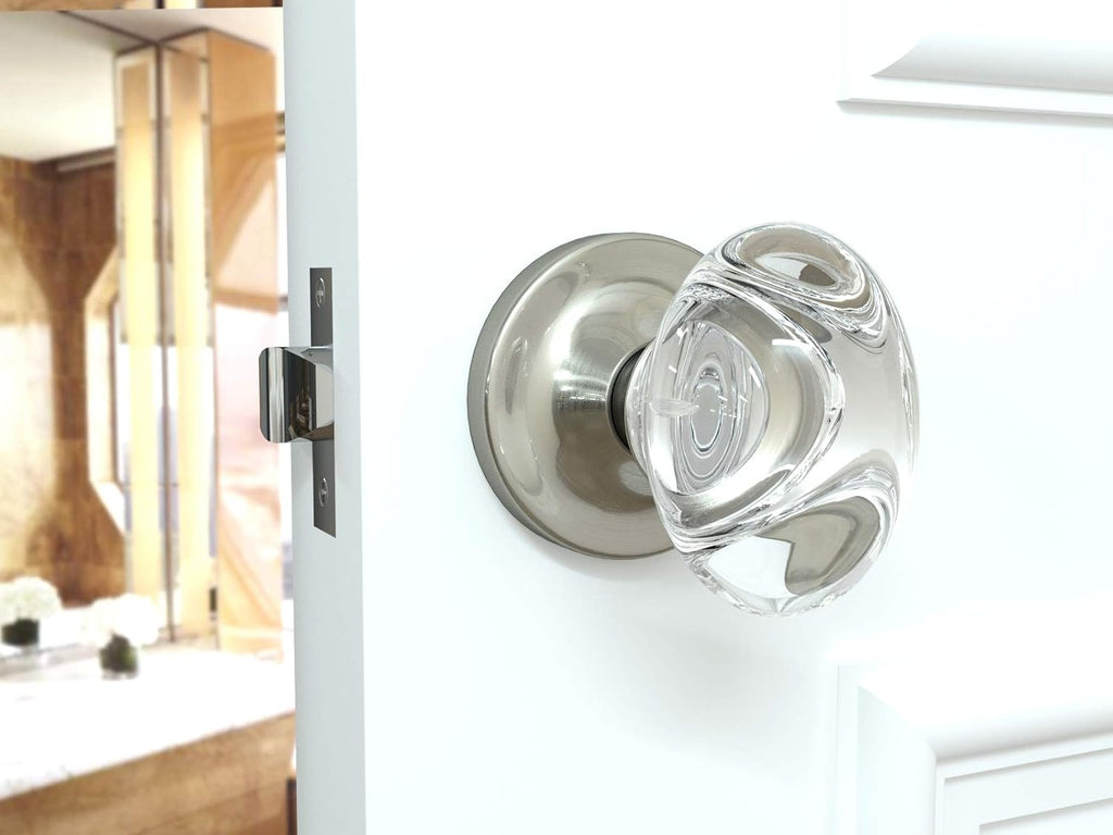Privacy Oval Egg Crystal Door Knobs Satin Nickel Round Rosette