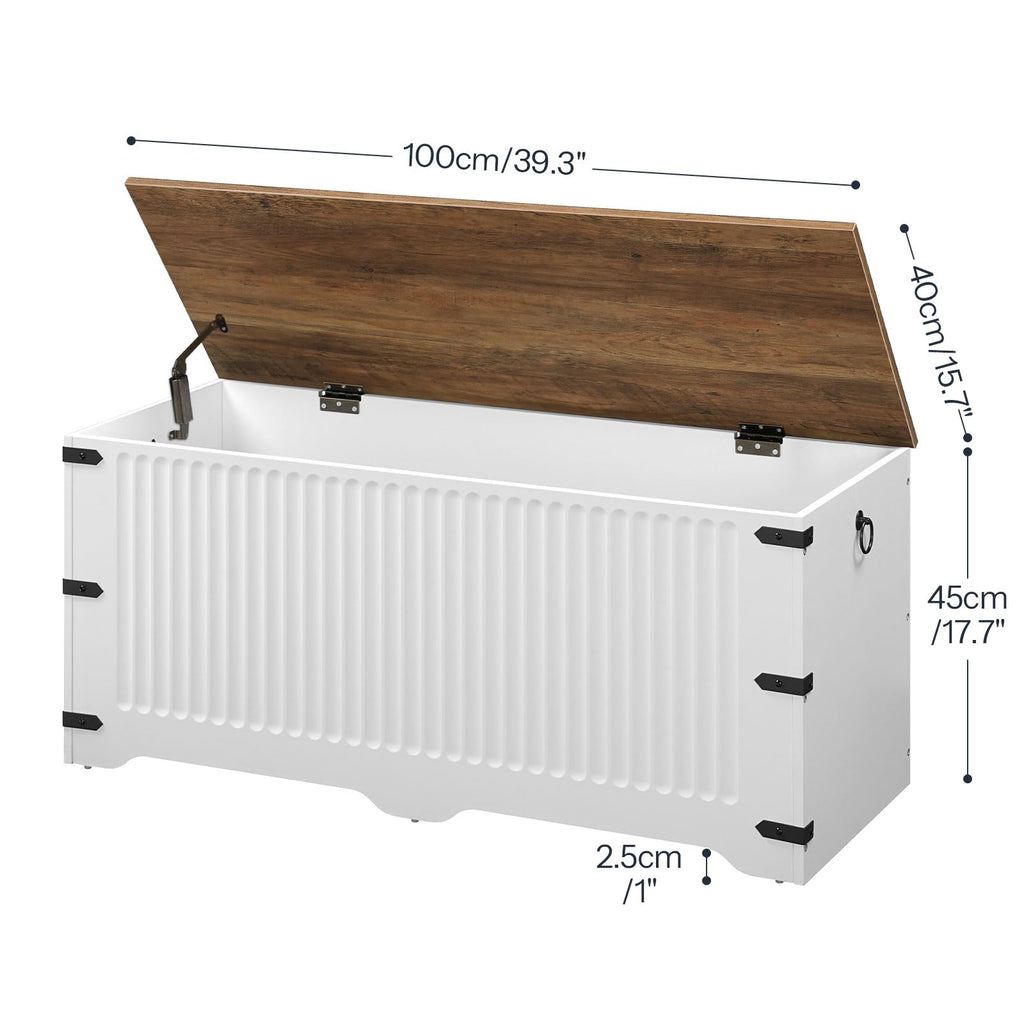 Storage Bench, Toy Box Organizer, Toy Chest with Safety Hinge, Farmhouse Style Storage Chest, 39.3 x 15.7 x 17.7
