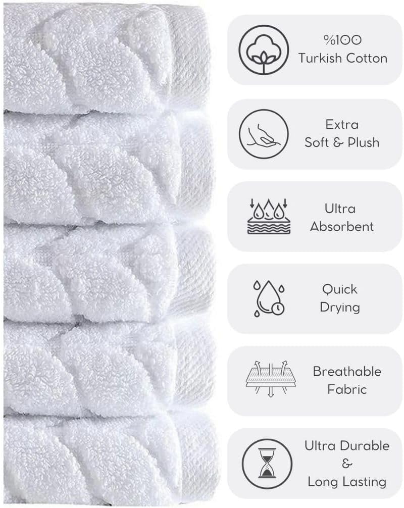 Turkish Cotton Bath Towels, Hand Towels - Soft Plush Jacquard Collection Luxury Towels Set (Black, Bath Towel Set of