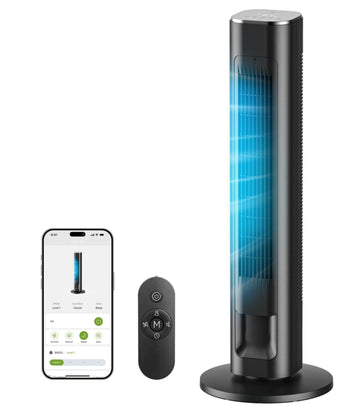 Smart Tower Fan with Remote, WiFi/App/Voice Control, 25dB, Black