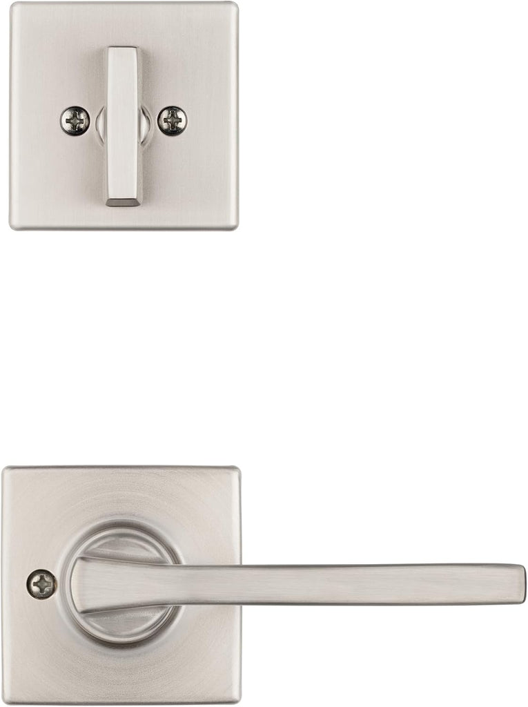 Amador Front Door Lock Handle and Deadbolt Set, Entry Handleset Exterior with Casey Reversible Lever, Satin Nickel - Door Handleset