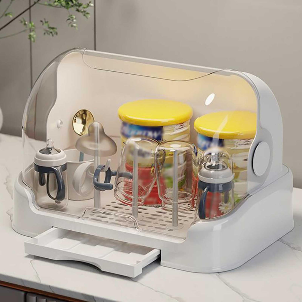 Baby Bottle Drying Rack with Lid,Baby Bottle Storage with Removable Drain,Tray Space Saving Infant Bottle Rack Dryer