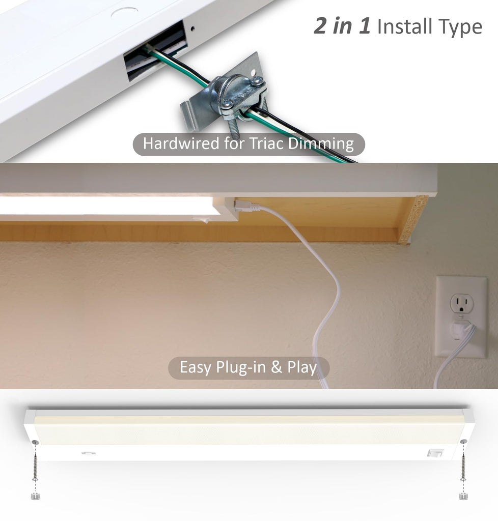 LED Under Cabinet Lighting Hardwired or Plug in, 12 Inch 6W, Dimmable 5 Color 2700K/3000K/3500K/4000K/5000K, Linkable