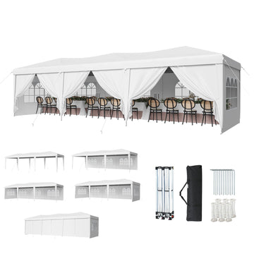 10x30 Pop Up Canopy Tent with Sidewalls, One-Push Instant Setup Waterproof Outdoor Canopy, 3 Adjustable Height