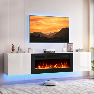 80'' Floating TV Stand with 40" Electric Fireplace, Wall Mounted Entertainment Center with Storage for TVs up to 90"