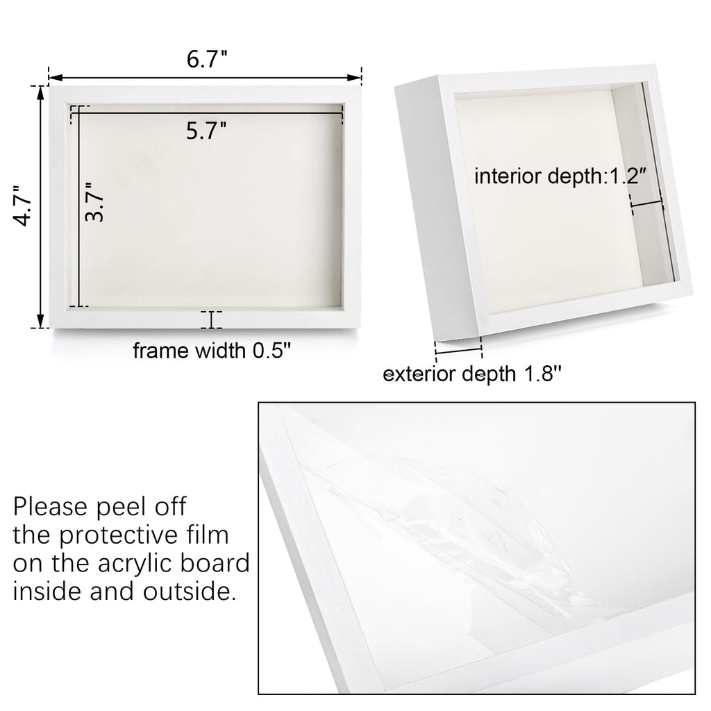 6 Pack 4 x 6 Inches Shadow Box Frame, Small Wood Frame Memory Display Cases, 1.2in Depth Picture Frame Case for Dried