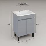 24 Inch Grey Bathroom Vanity with Undermount Sink, Modern Freestanding Sink Cabinet with Adjustable Legs, Soft-Close Double Doors & Drain