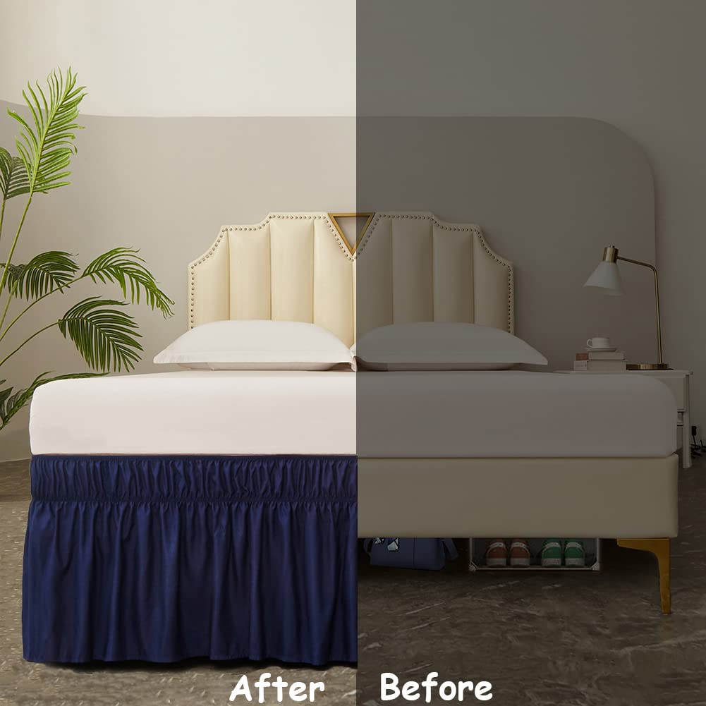 Wrap Around Bed Skirt for Queen & King Beds, 16" Drop, Navy Blue