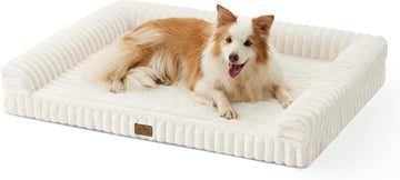 Faux Rabbit Fur Dog Bed for Large Dogs, Cream