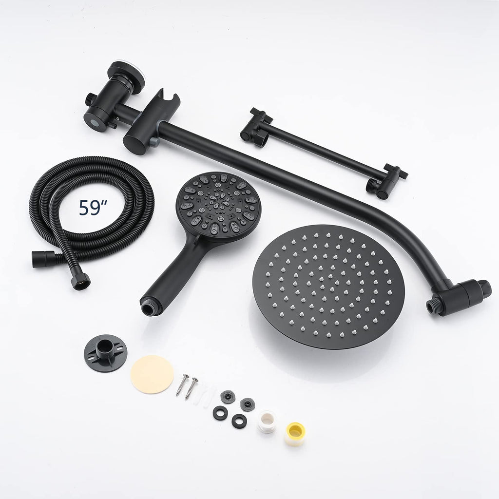 Rainfall 8 Inch Round Shower Head with High Pressure Handheld Spray Combo, Drill-Free Slide Bar with Adjustable