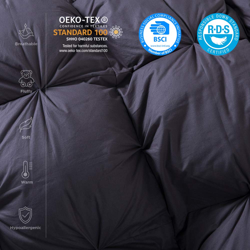 Luxurious Goose Down Feather Comforter Duvet Insert, Classic Pinch Pleat Style, 750+ Fill Power, 60 oz. Fill Weight