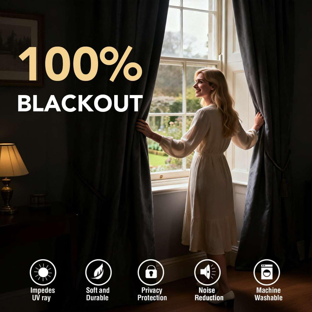 100% Blackout Curtains for Bedroom 84 Inches Long Grommet Linen Face Full Light Blocking Curtain Drapes for Living