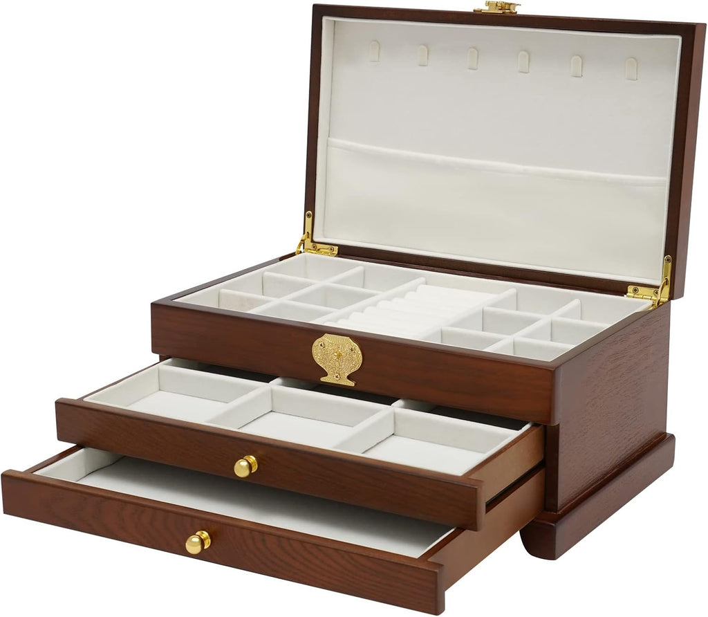 Extra Large 3 Layers Wooden Jewelry Box Jewelry Case Cabinet Armoire Ring Necklacel Gift Storage Box Organizer(3