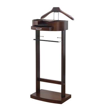 Wooden Suit Valet Stand for Men with Drawer and Shoe Rack