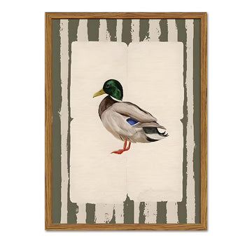 Framed Vintage Mallard Duck Wall Art, Country Farmhouse Duck Pictures Wall Decor, Rustic Wildlife Animal Paintings