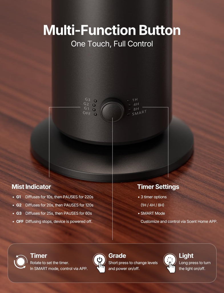 Waterless Essential Oil Diffuser with App Control, Black