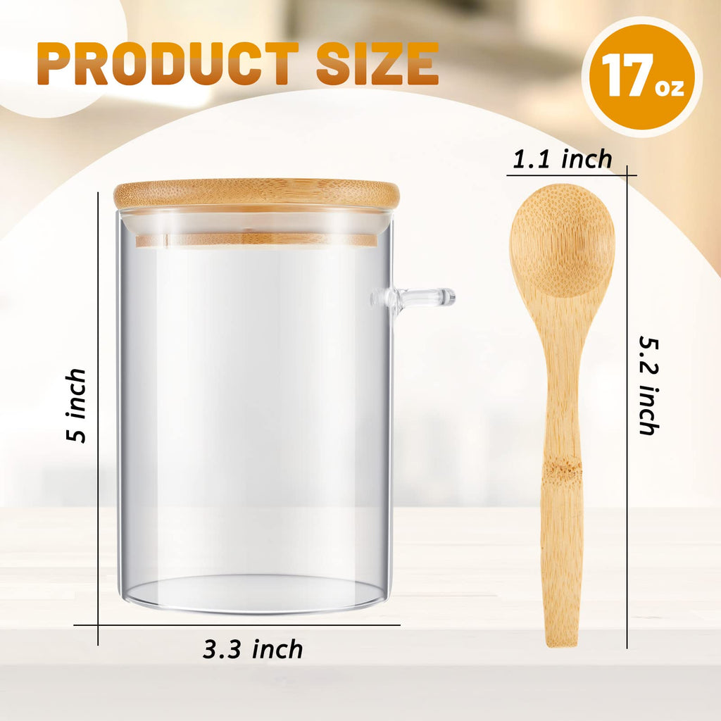 3 Pack Glass Sugar Jars with Bamboo Lid and Spoon, 17 oz