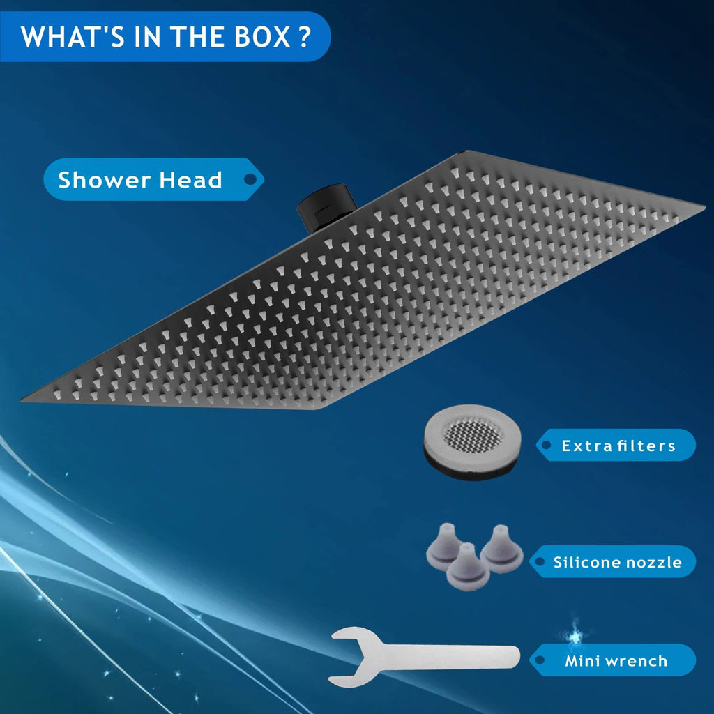 Oversize Rain Shower Head - High Flow Square Rainfall Showerhead - Waterfall Full Body Coverage - Universal Ceiling