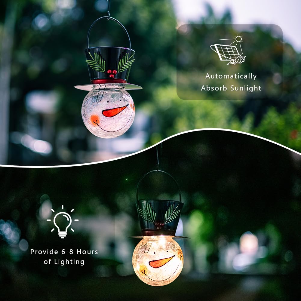 2 Pack Snowman Solar Lanterns, Christmas Outdoor Hanging Lantern Waterproof Decorative Snowman Lights Decor for
