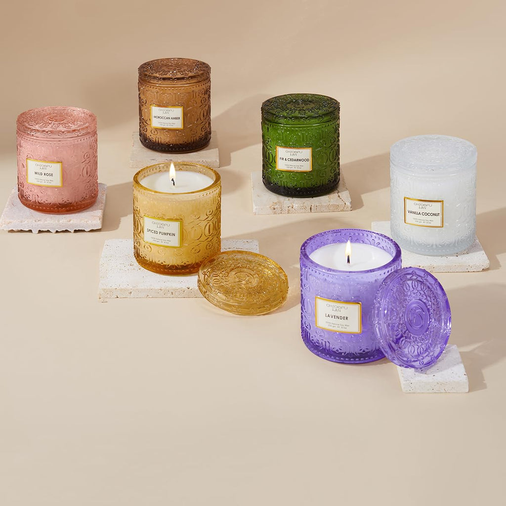 Amber Candles Scented, Gifts for Women & Men, Luxury Glass Jar Candle, Natural Soy Wax, Home Decor, 55 Hours Long