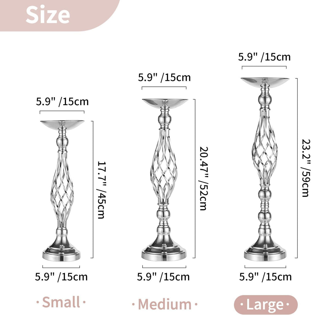 Silver Centerpiece Stand for Table, Twist Style, 22.8" Tall, 10 Pcs | Versatile Flower Arrangement, Candle Holder
