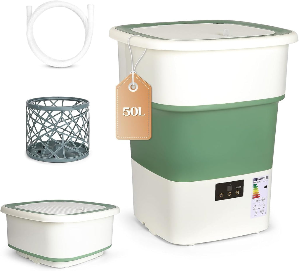 Portable Washing Machine, 1.8 Cu.Ft Large Capacity Foldable Washer with Spin Basket & 150W Motor, Timer Control for