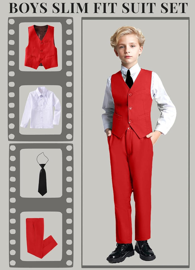 Toddler Boys Formal Suits Set,Vest Pants Dress Shirt and Tie for Kids Boy Wedding Ring Bearer Oufit