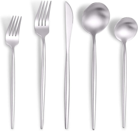 Matte Silverware Set for 6,Modern Stainless Steel Brushed Cutlery Set,30-Pieces Heavy Duty Flatware Set
