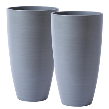 Large Lightweight Tall Plant Pots with Drainage Hole and Saucer, Set of 2 Tall Plastic Planters Indoor Outdoor Flower