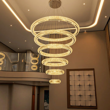 Modern Chandelier 8"+16"+24"+32"+40"+47" 6 Rings Crystal LED Dimmable Lighting Foyer Entryway High Ceiling Living