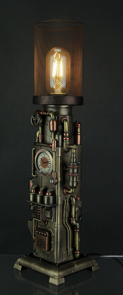 Steampunk Industrial Piping Tower Beacon Clock Mesh Table Lamp