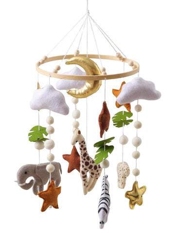 Baby Crib Mobile, Felt Giraffe, Elephant and Zebra