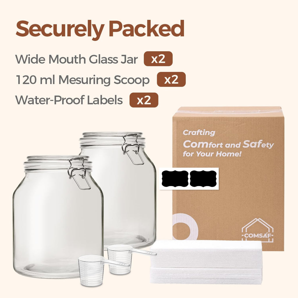 Glass Pantry Jars with Airtight Lids 0.7 Gallon 2 Pack Wide Mouth