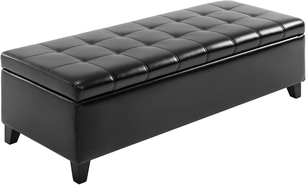 51" Ottoman Storage Bench Faux Leather Storage Chest Black | Lift Top, Tufted Ottoman, Living Room, Entryway