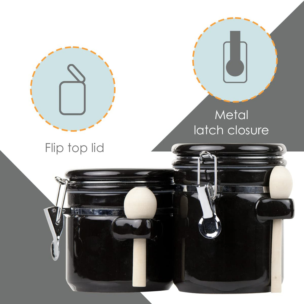 Canister Sets For The Kitchen (4 Piece Set) Black, High Gloss Ceramic By Decorative Kitchen Set With Wooden Spoons