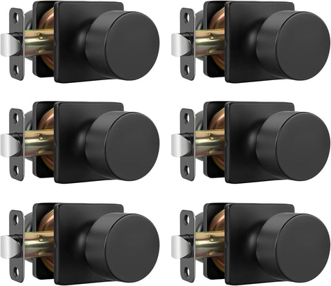 Matte Black Closet Door Knobs, Passage Door Knobs Interior Hallway, Black Closet Door Knob No Lock 6 Pack