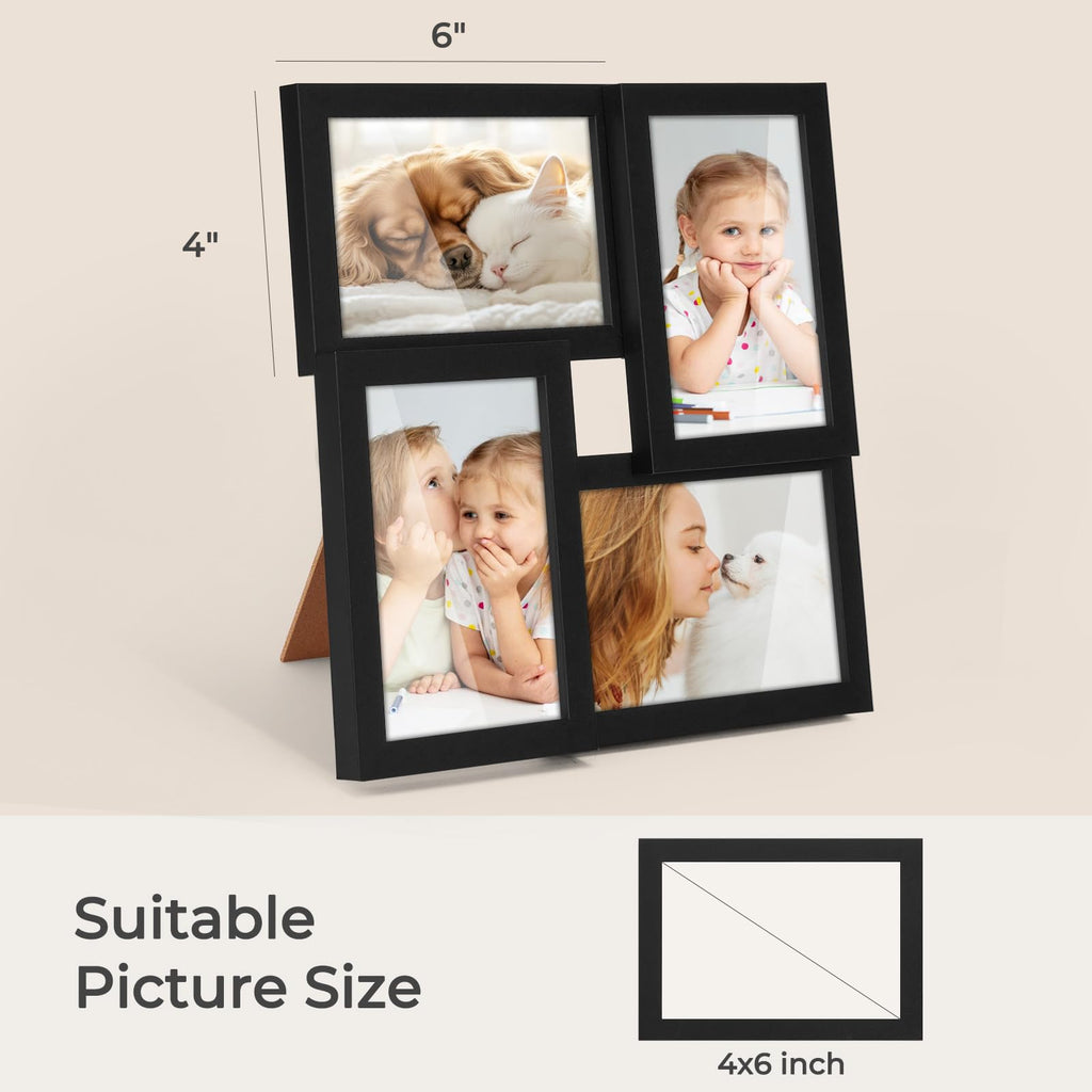 4x6 Picture Frames Collage Family Multi Photo Frame Wall Decor, Black