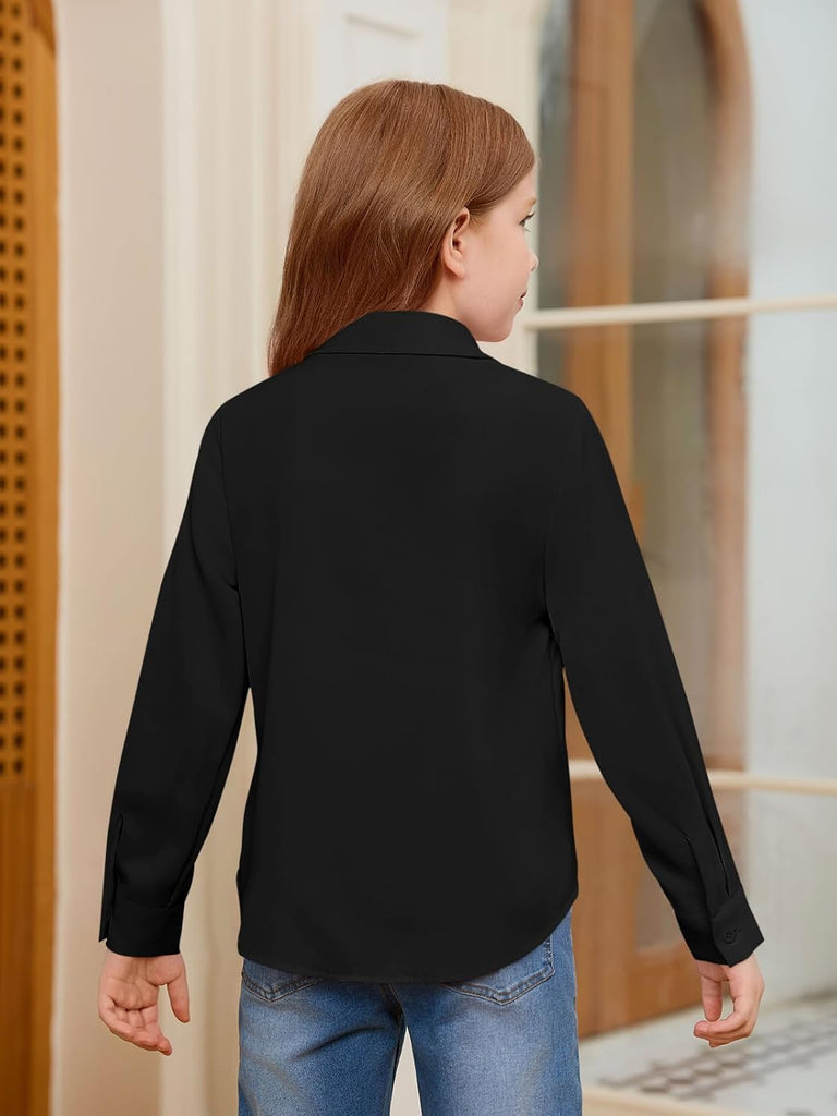 Girls Button Down Shirts Kids Long Sleeve School Uniform Blouse