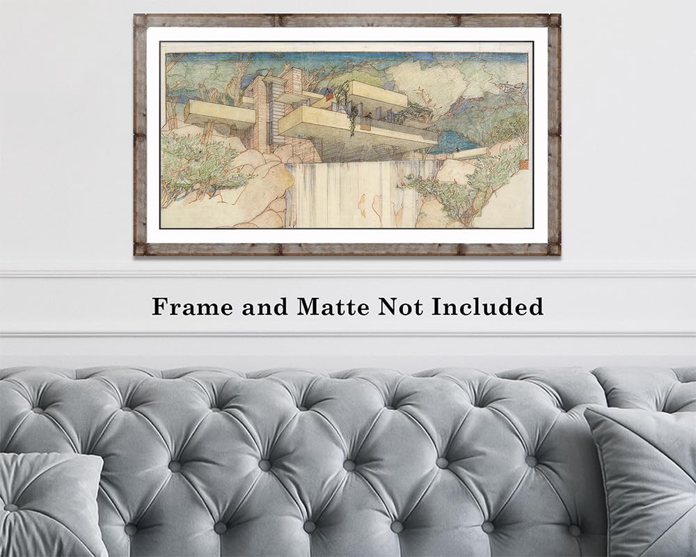Frank Lloyd Wright Falling Water: 18x36 Unframed Print Poster - Iconic Architecture - Modern Design, Nature-Inspired