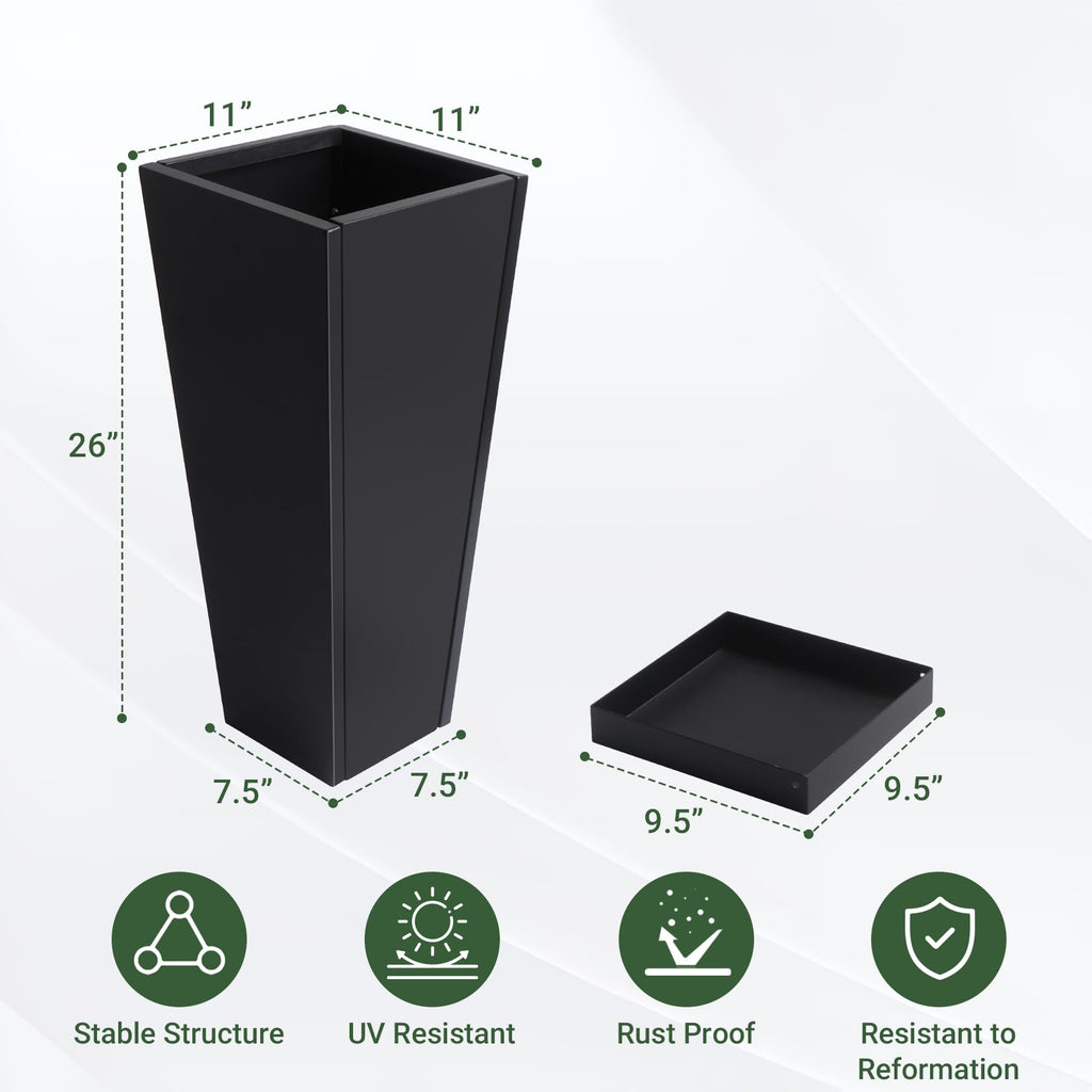 26" Metal Tall Outdoor Planters Set of 2, Durable & Wealtherproof
