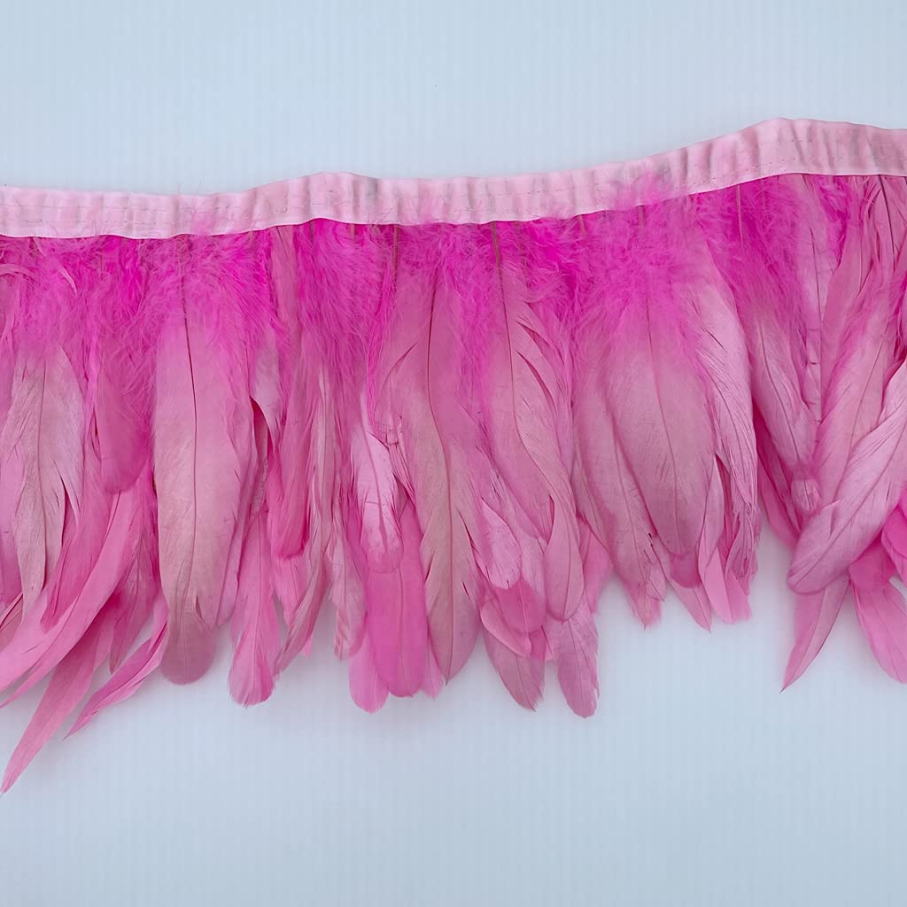 Rooster Hackle Feather Fringe Trim 8-10inch in Width for DIY Sewing Craft Decoration Pack of 1 Yard (Pink)