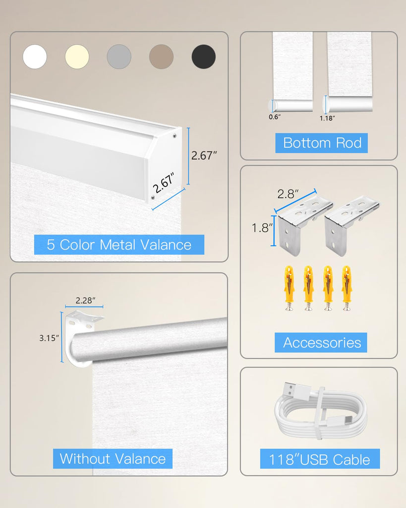 Motorized Sheer Roller Shade, Light Filtering Smart Window Blind