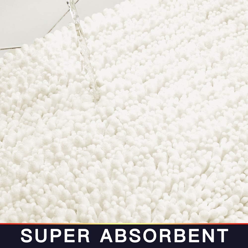Bathroom Rug 2 Pieces Set Non Slip Bath Mat (20"x32" Plus 20"x24" U Ivory) Water Absorbent Super Soft Shaggy Chenille