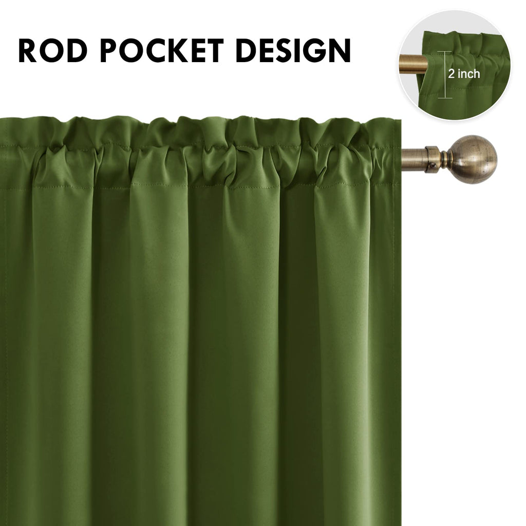 Blackout Curtains 52 x 84 Inch Long Olive Green 2 Panels