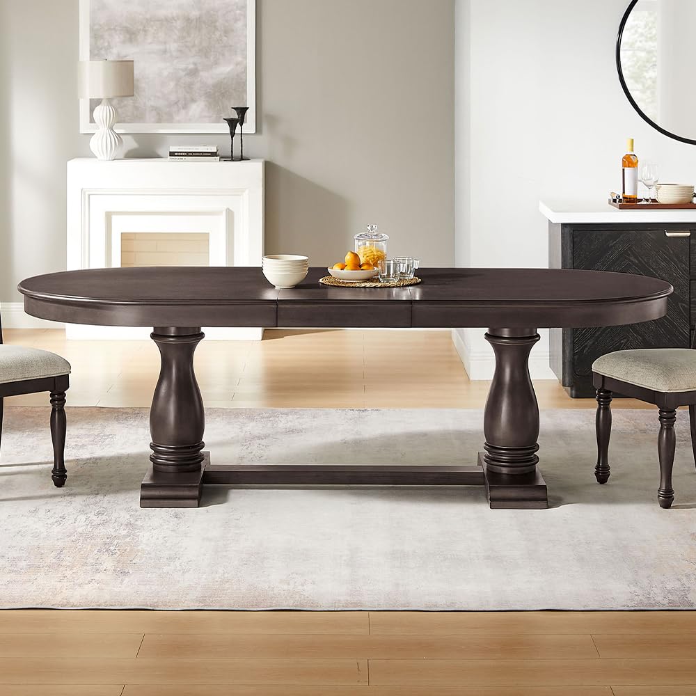 94.06" Oval Extendable Dining Table for 6 to 8, Country Rustic Farmhouse Solid Wood Kitchen Table with Sturdy Leg