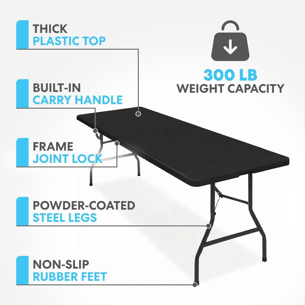 8ft Portable Plastic Folding Table - Indoor & Outdoor Heavy-Duty Foldable Utility Table w/Handle for Party & Camping