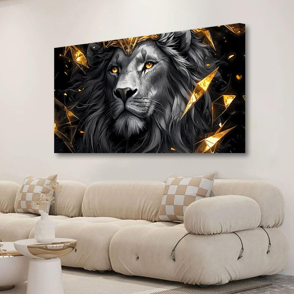 Black Lion Pictures Canvas Wall Art Office Bedroom Wall Decor, Beast of Prey Wall Art Print Modern Noble Black Lion