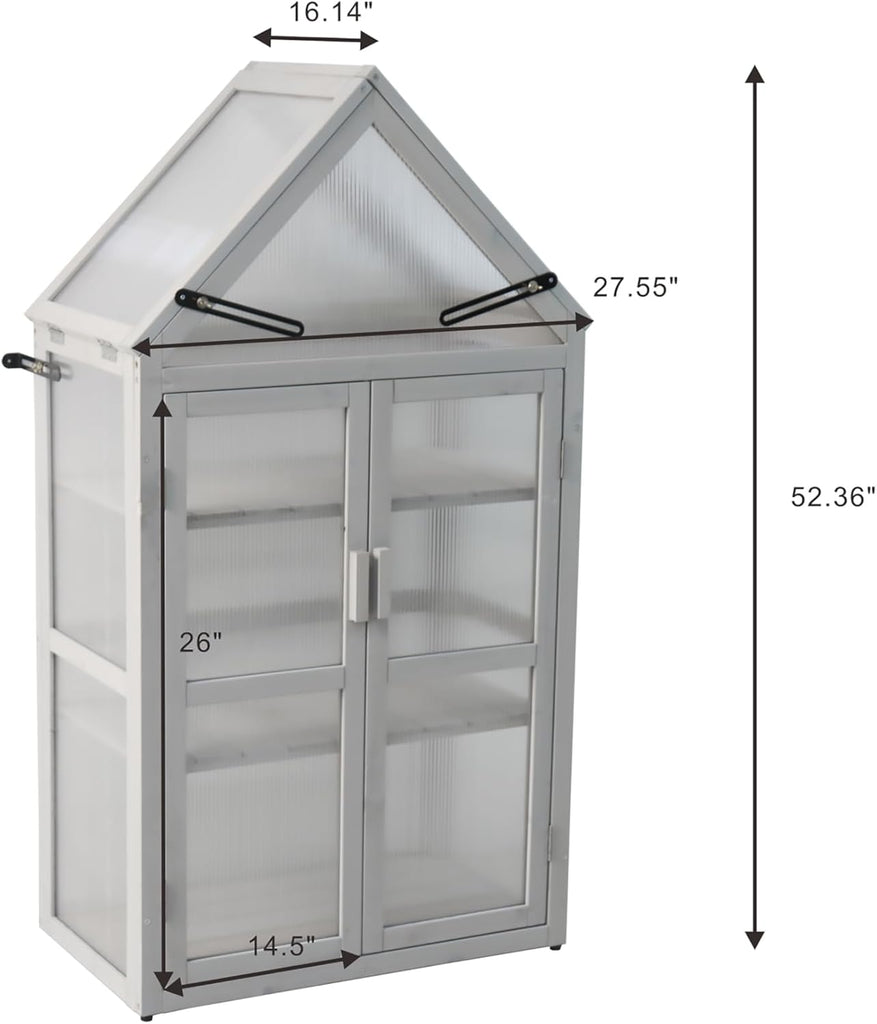Compact UV-Resistant Cedar Mini Greenhouse Kit - Adjustable 2-Tier Plant Stand with Removable Shelves, Sliding Wall